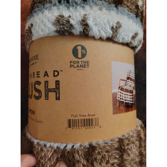 New Berkshire Blanket & Home Ecothread Throw Blanket, Brown Blue Cream Plaid - Picture 3 of 3